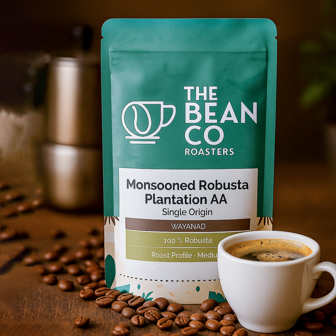 The Bean Co Roasters | Plantation AA Monsooned Robusta Coffee Beans (GI-Tagged), Wayanad Kerala Single Origin | Premium Bold & Full-Bodied | AA Grade 100% Robusta with Rich Aroma & Thick Crema