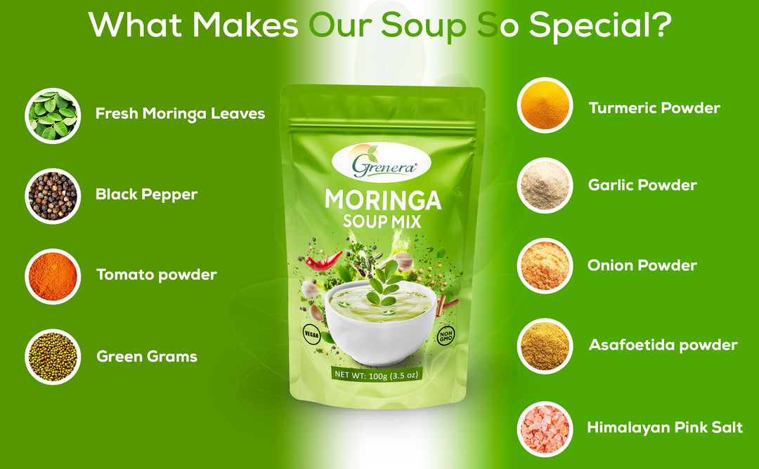 Grenera Moringa Soup Mix | 100g | Instant Herbal Soup Powder with Natural Moringa Leaves