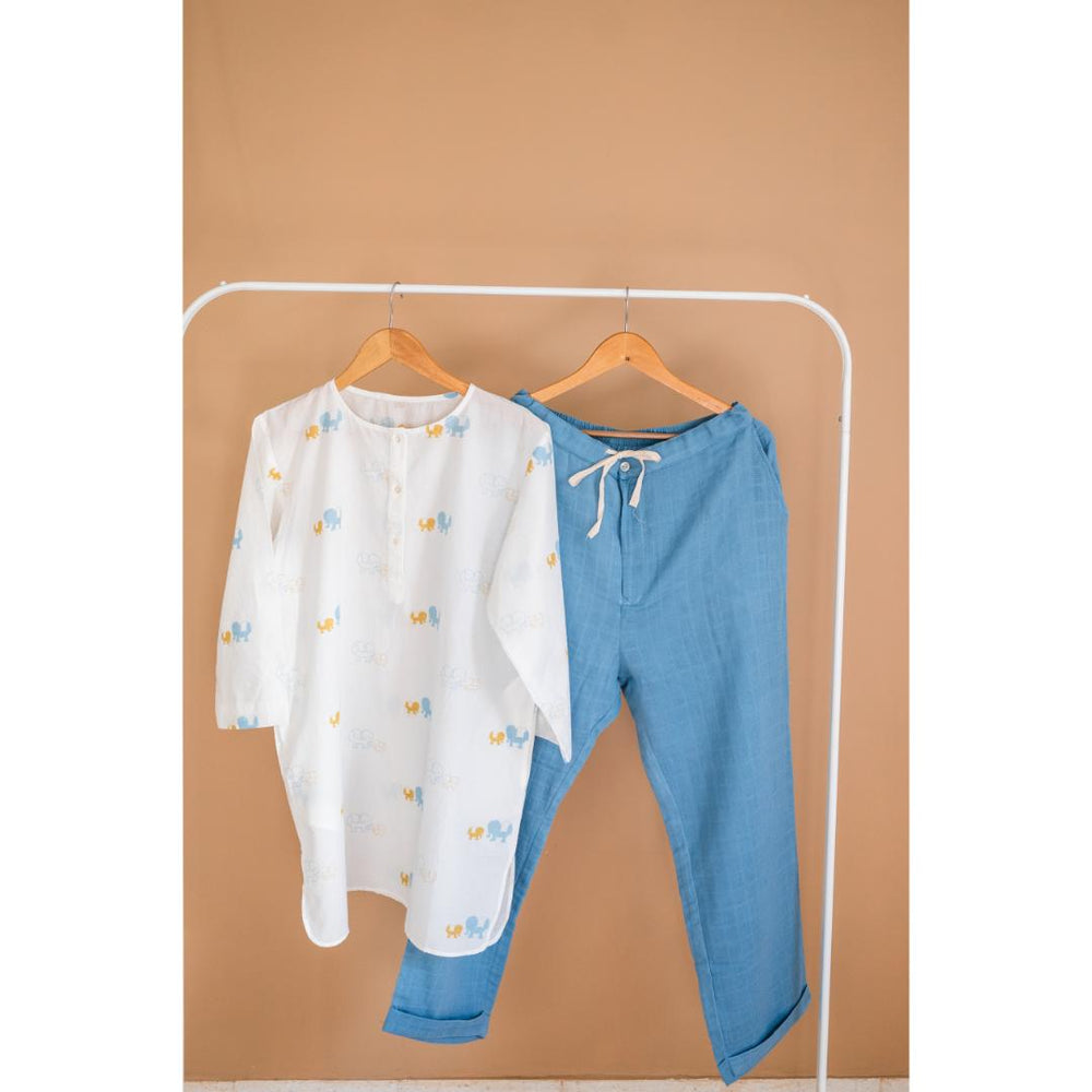 Masaya Organic Cotton Men Kurta Pajama Set - Colours of the Earth - Elle Blue