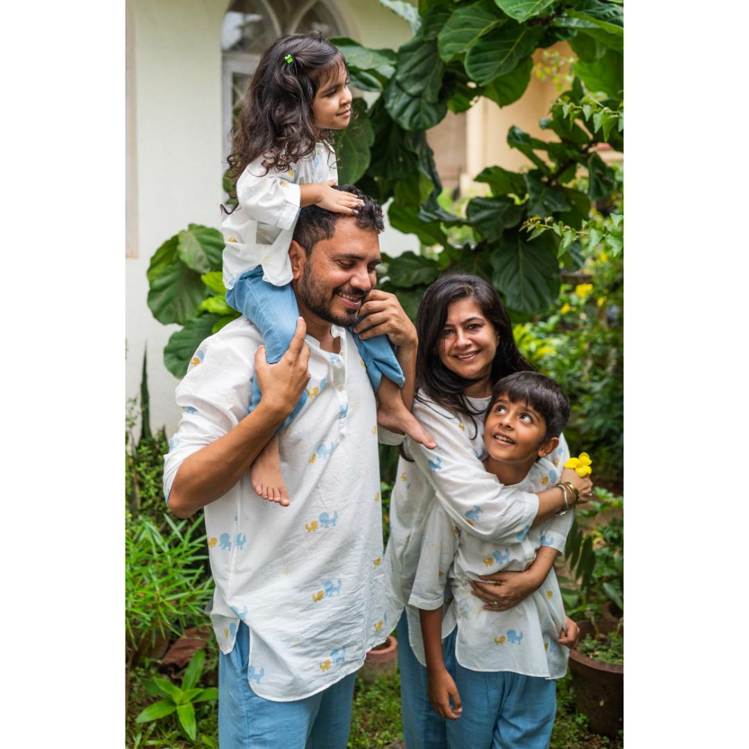 Masaya Organic Cotton Men Kurta Pajama Set - Colours of the Earth - Elle Blue