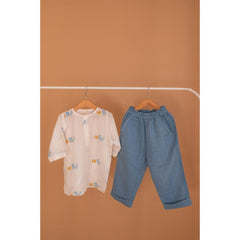Masaya Cute Blue night wear-Masaya Organic Cotton Kids Kurta Pajama Set - Colours of the Earth - Elle Blue
