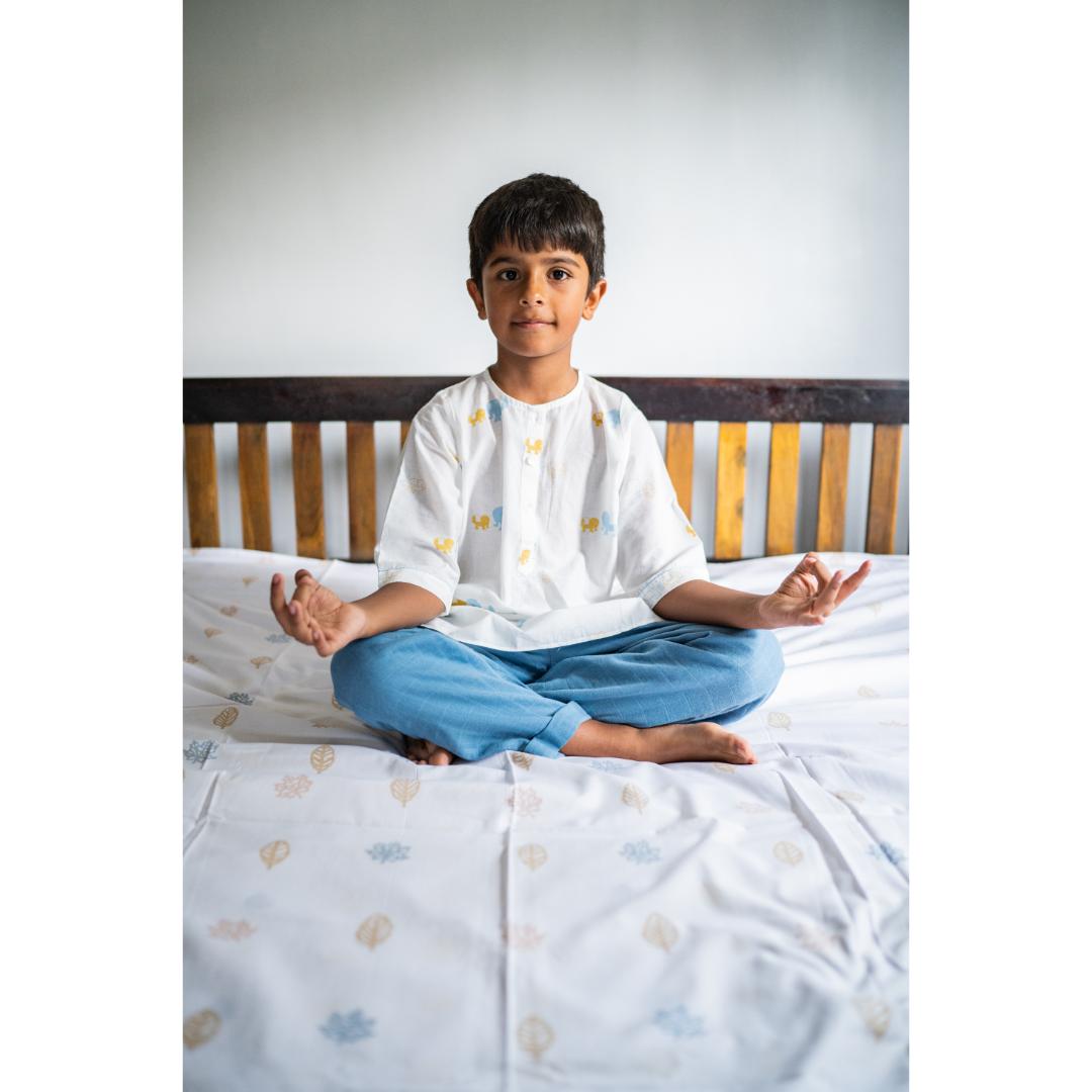 Masaya Cute Blue night wear-Masaya Organic Cotton Kids Kurta Pajama Set - Colours of the Earth - Elle Blue