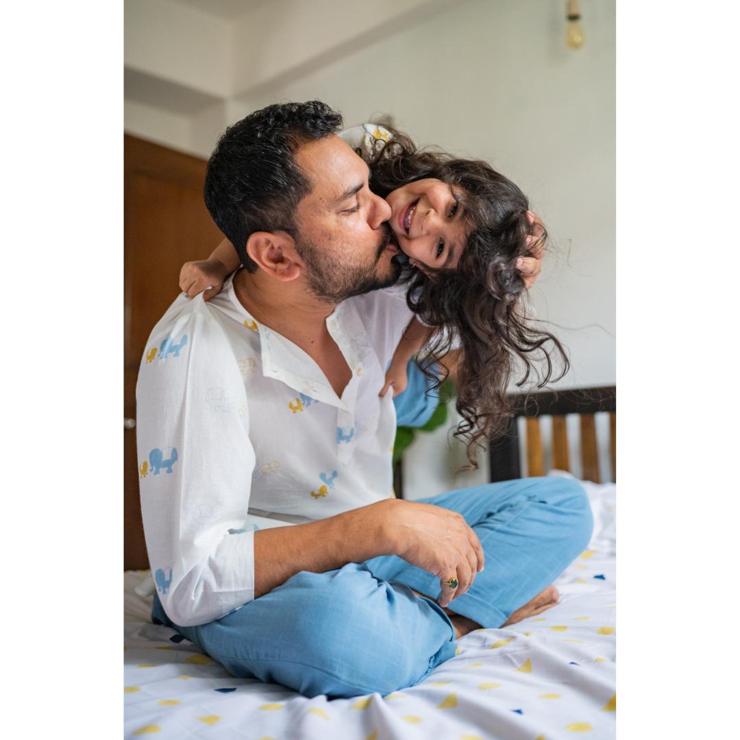 Masaya Cute Blue night wear-Masaya Organic Cotton Kids Kurta Pajama Set - Colours of the Earth - Elle Blue