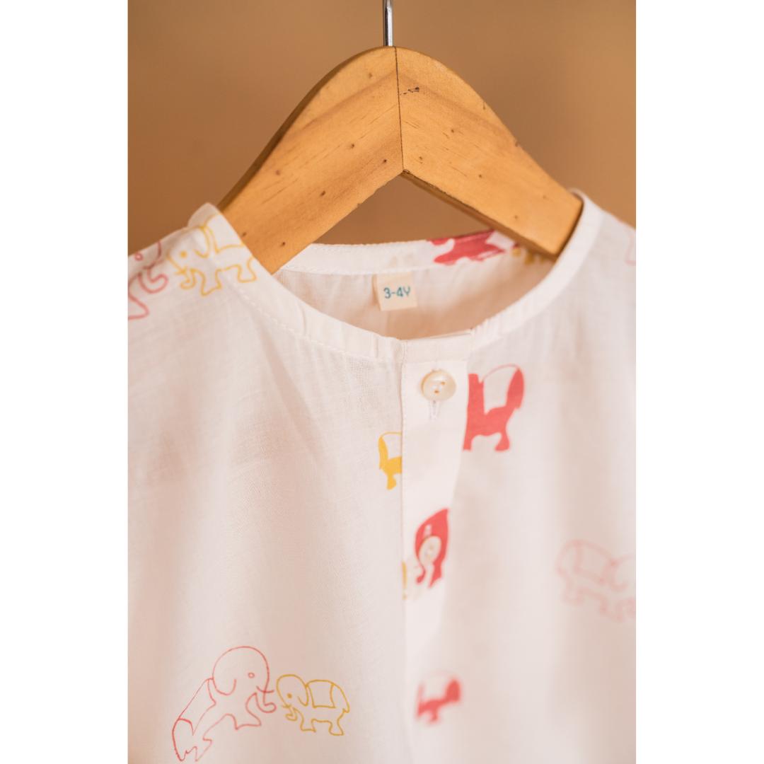 Masaya Cute Pink Night wear- Masaya Organic Cotton Kids Kurta Pajama Set - Colours of the Earth - Elle Pink