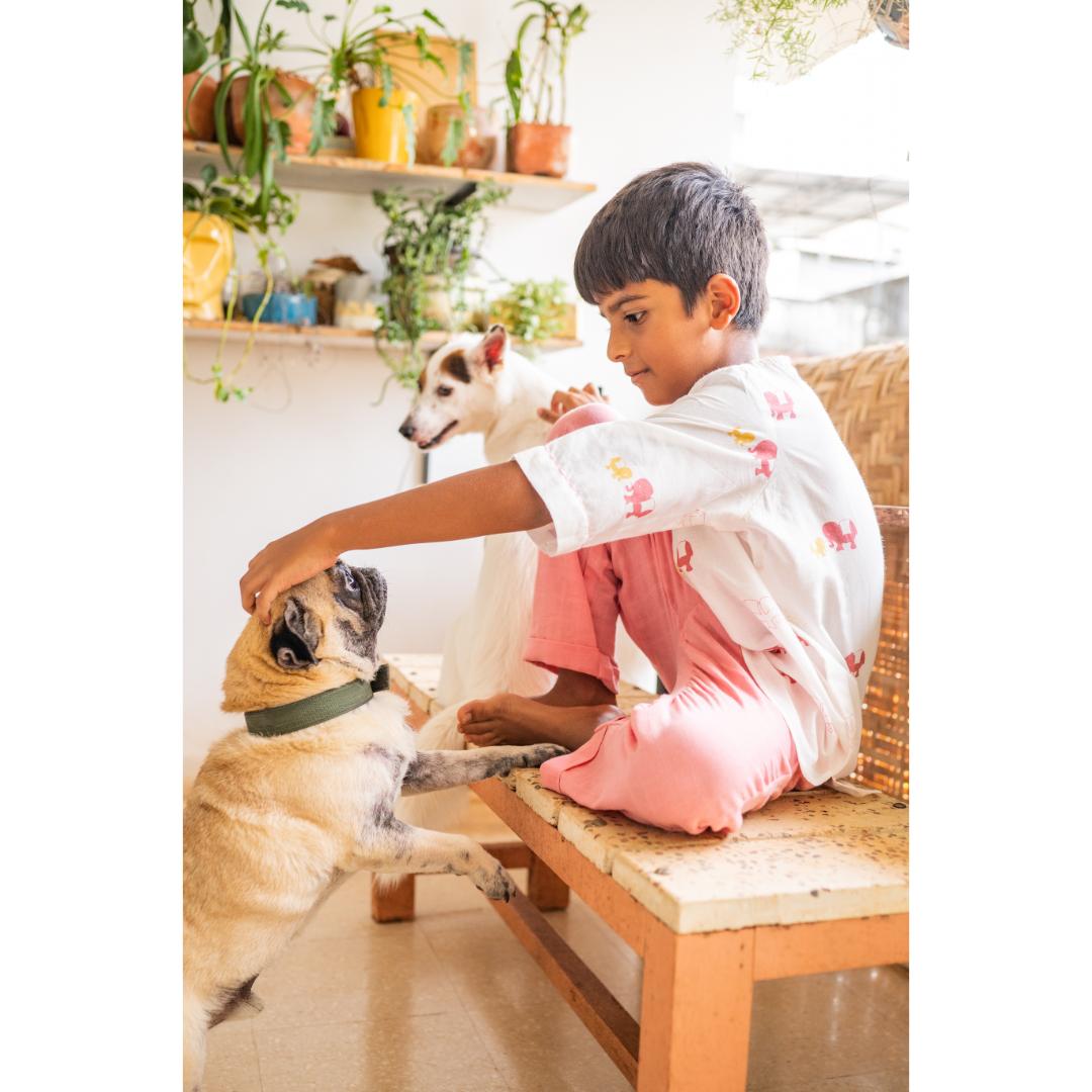 Masaya Cute Pink Night wear- Masaya Organic Cotton Kids Kurta Pajama Set - Colours of the Earth - Elle Pink