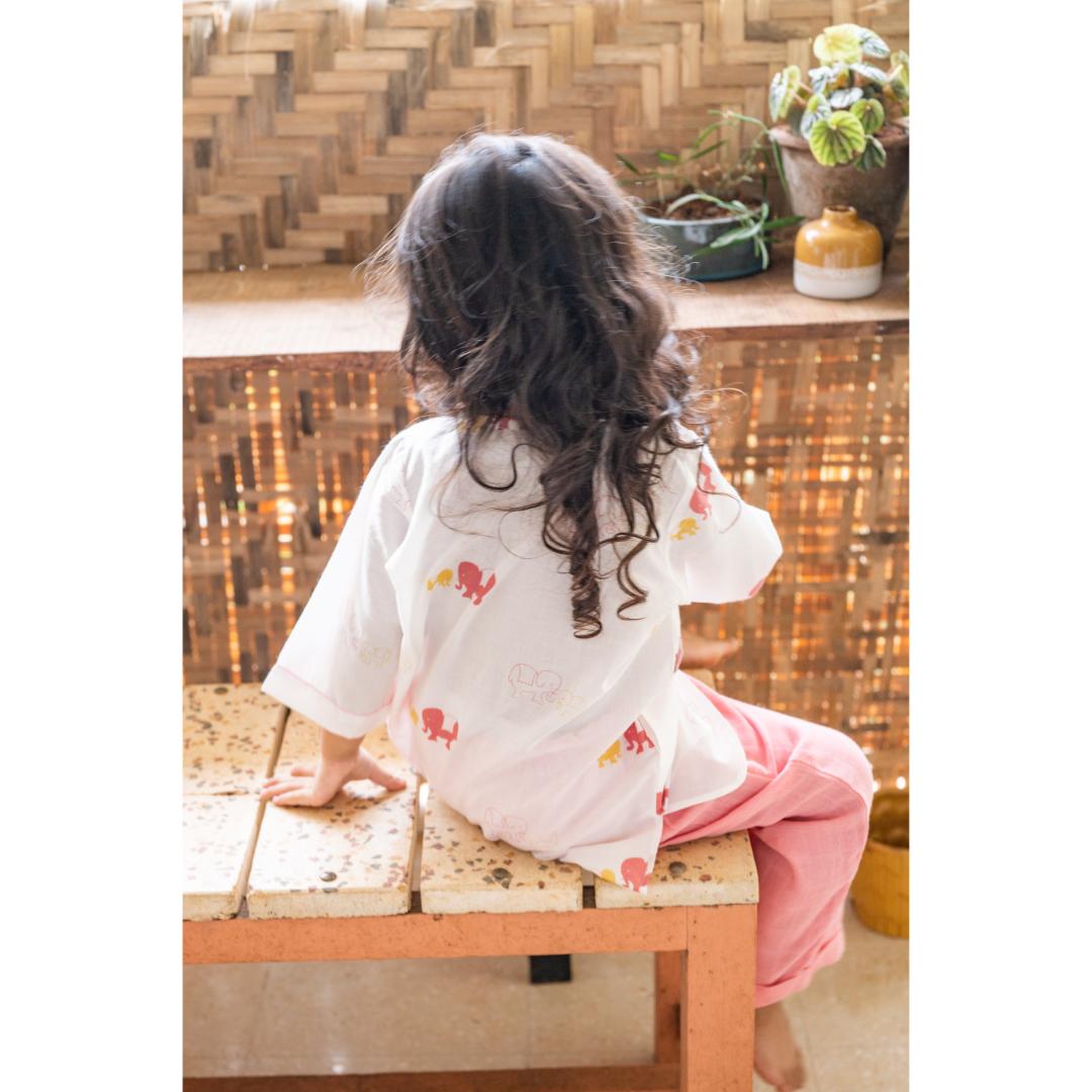 Masaya Cute Pink Night wear- Masaya Organic Cotton Kids Kurta Pajama Set - Colours of the Earth - Elle Pink