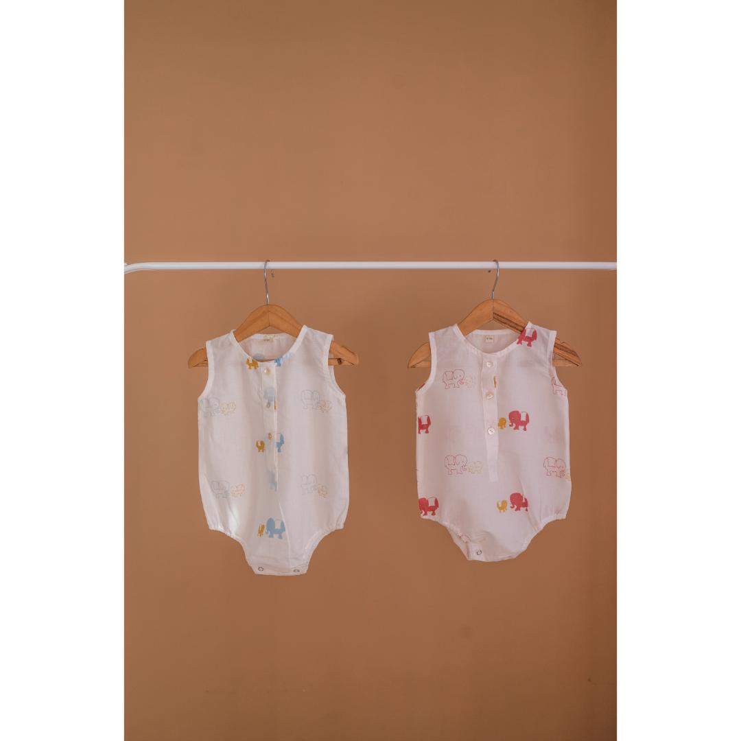Masaya Cute White Printed Romper. Masaya Organic Baby Romper - Colours of the Earth - Elle Pink