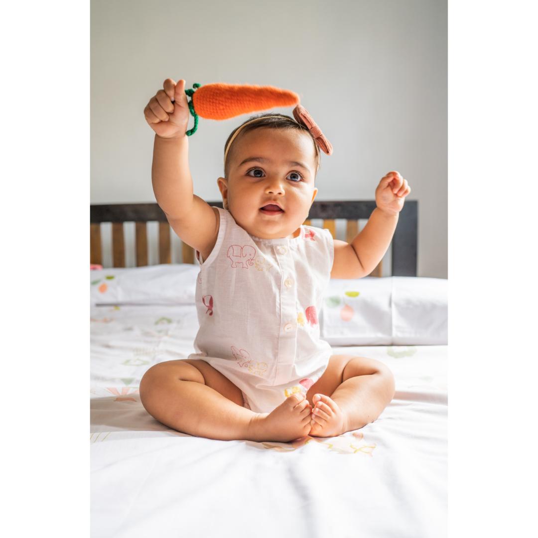 Masaya Cute White Printed Romper. Masaya Organic Baby Romper - Colours of the Earth - Elle Pink