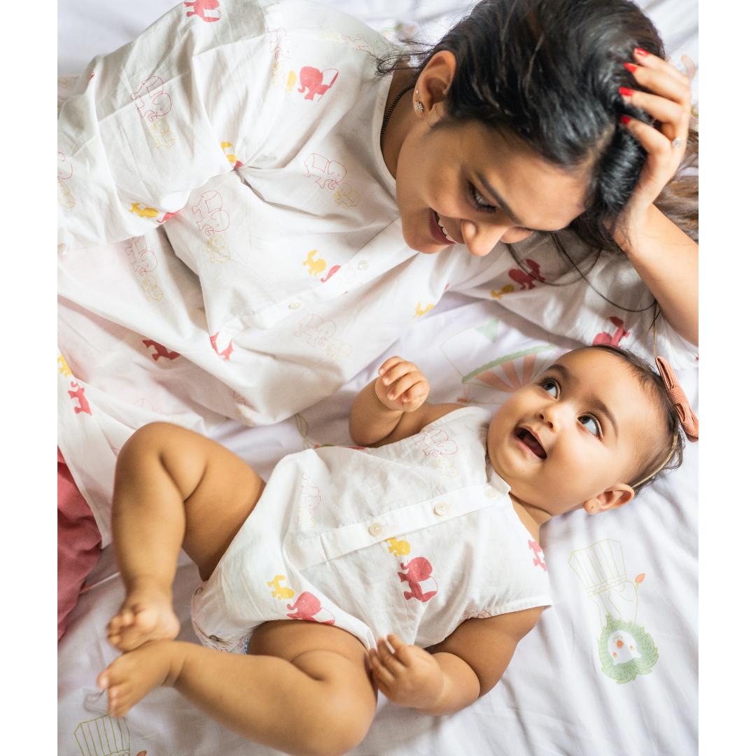 Masaya Cute White Printed Romper. Masaya Organic Baby Romper - Colours of the Earth - Elle Pink