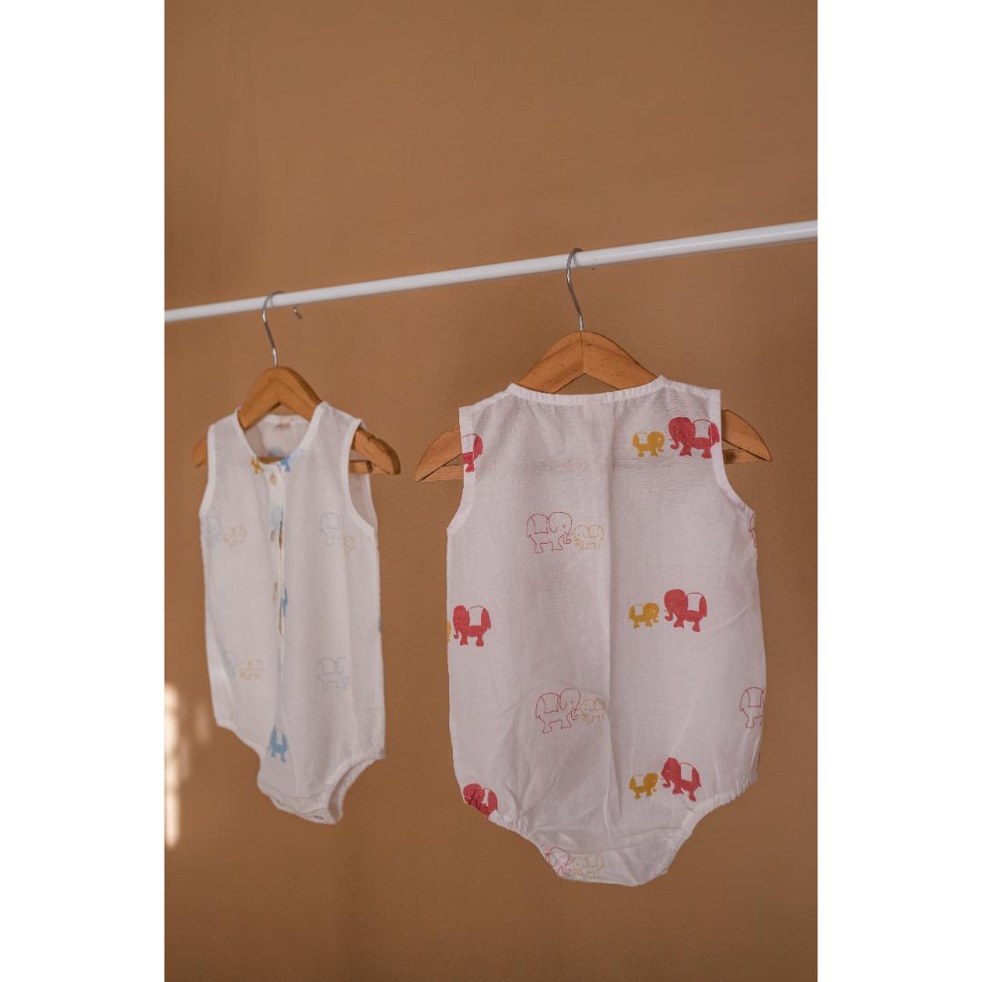 Masaya Cute White Printed Romper. Masaya Organic Baby Romper - Colours of the Earth - Elle Pink