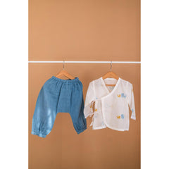 Masaya Cute White and Blue Jhabla set-Masaya Organic Cotton Baby Jhabla Pajama Set - Colours of the Earth - Elle Blue