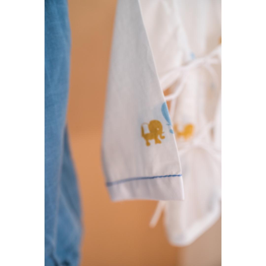 Masaya Cute White and Blue Jhabla set-Masaya Organic Cotton Baby Jhabla Pajama Set - Colours of the Earth - Elle Blue