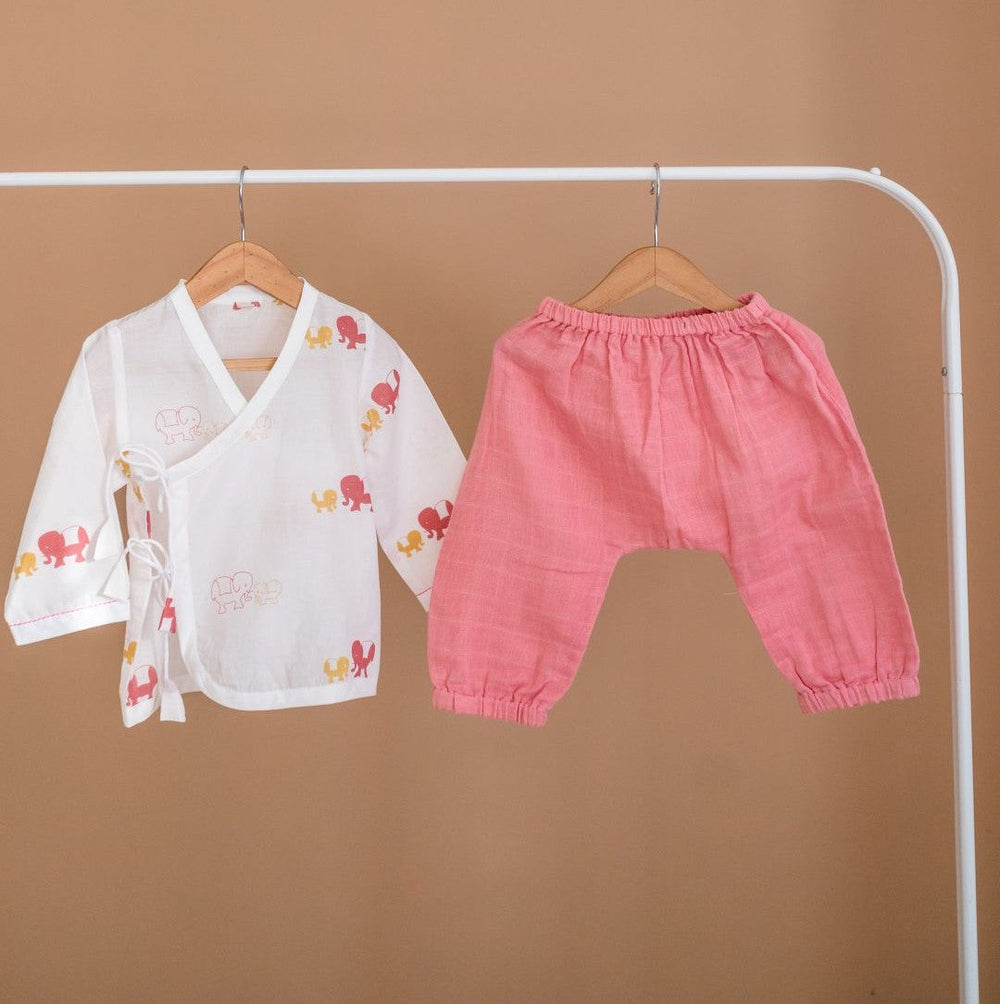 Masaya Cute Pink and White Jhabla set-Masaya Organic Baby Jhabla Pajama Set - Colours of the Earth - Elle Pink