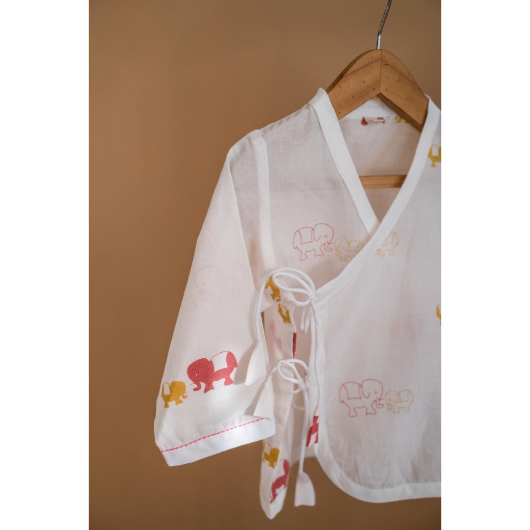 Masaya Cute Pink and White Jhabla set-Masaya Organic Baby Jhabla Pajama Set - Colours of the Earth - Elle Pink