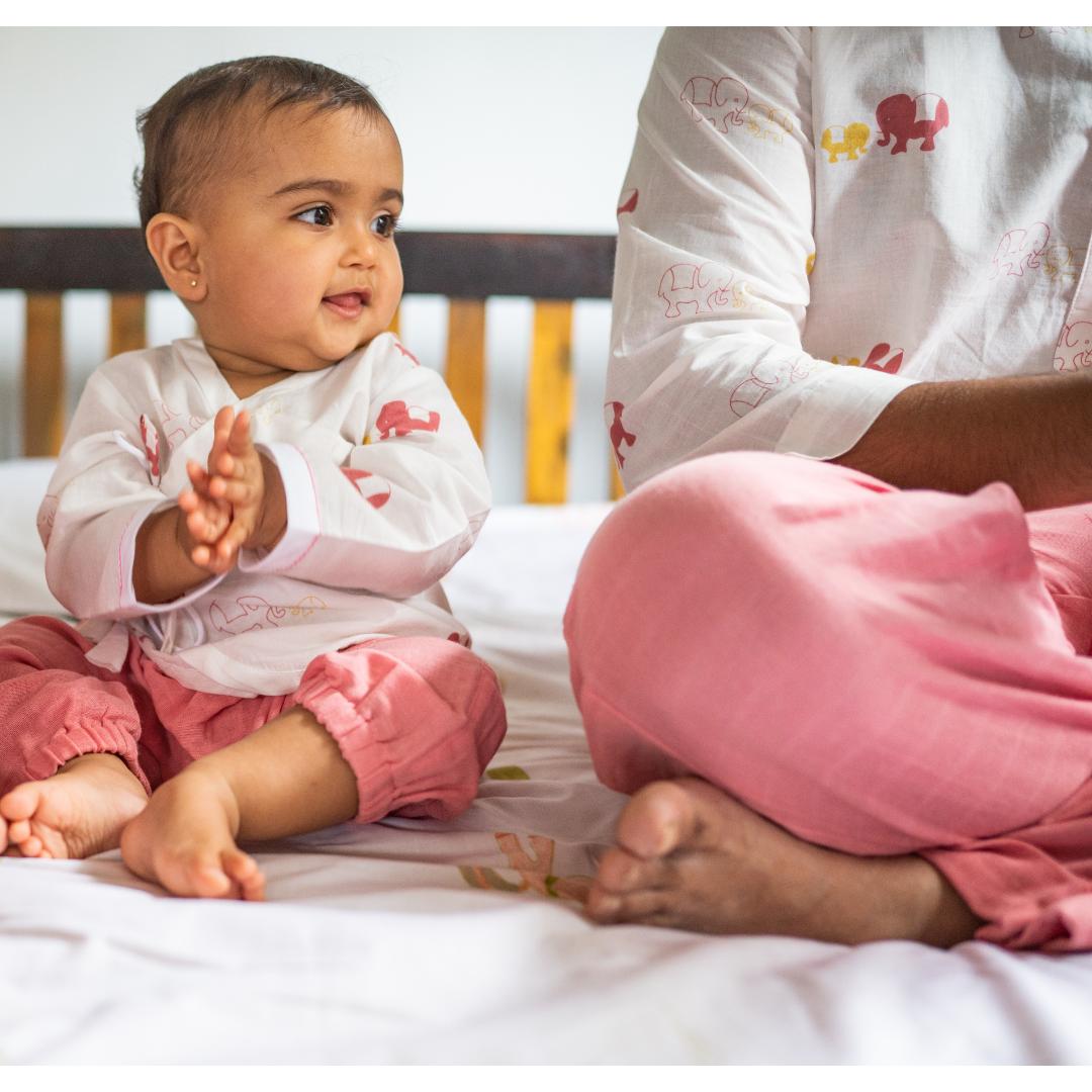 Masaya Cute Pink and White Jhabla set-Masaya Organic Baby Jhabla Pajama Set - Colours of the Earth - Elle Pink