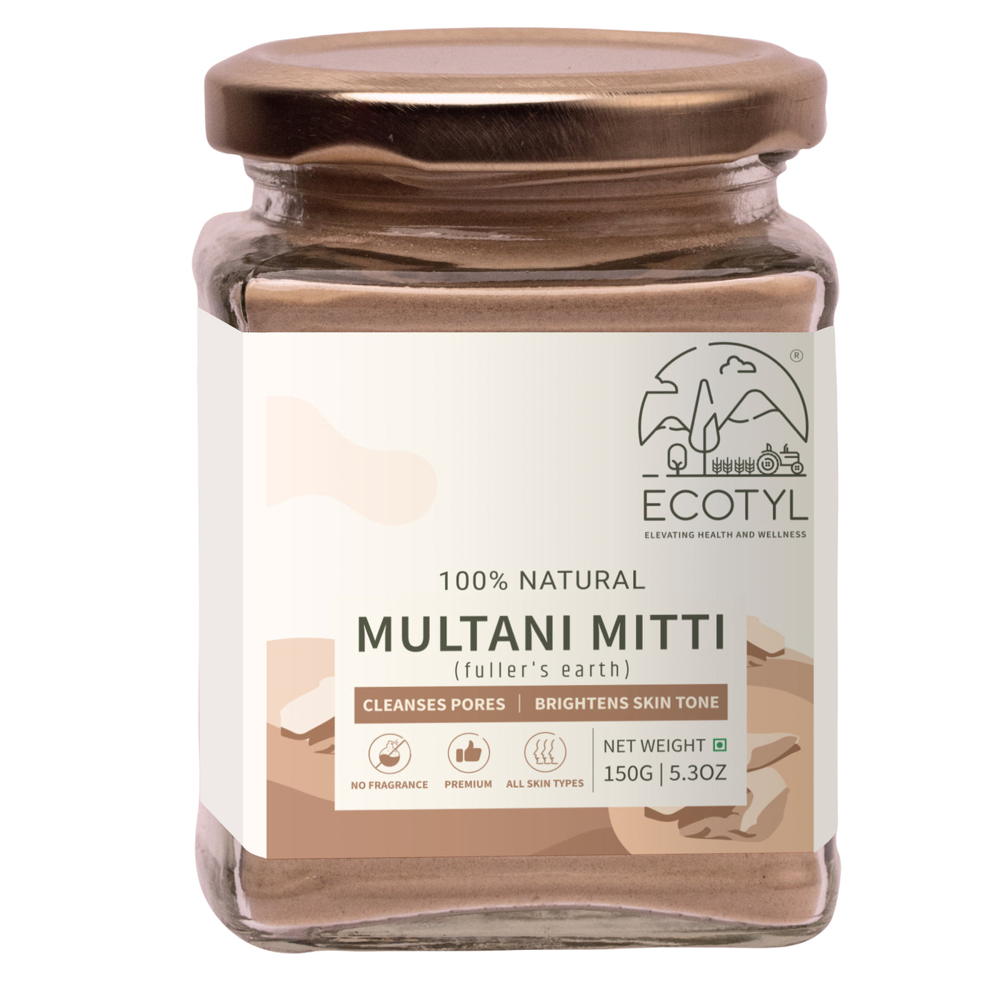 Ecotyl Pure Multani Mitti | Face Pack for Exfoliation & Clear Skin | Bentonite Clay - 150g