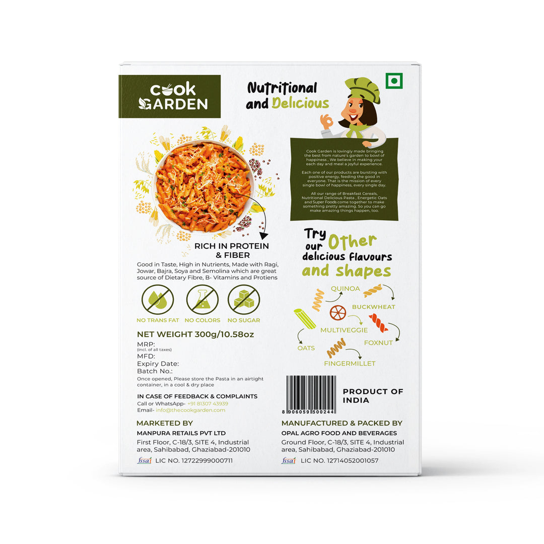 CookGarden Multigrain Fusilli Pasta | High Fiber | High Energy & Cholesterol Free (300g)