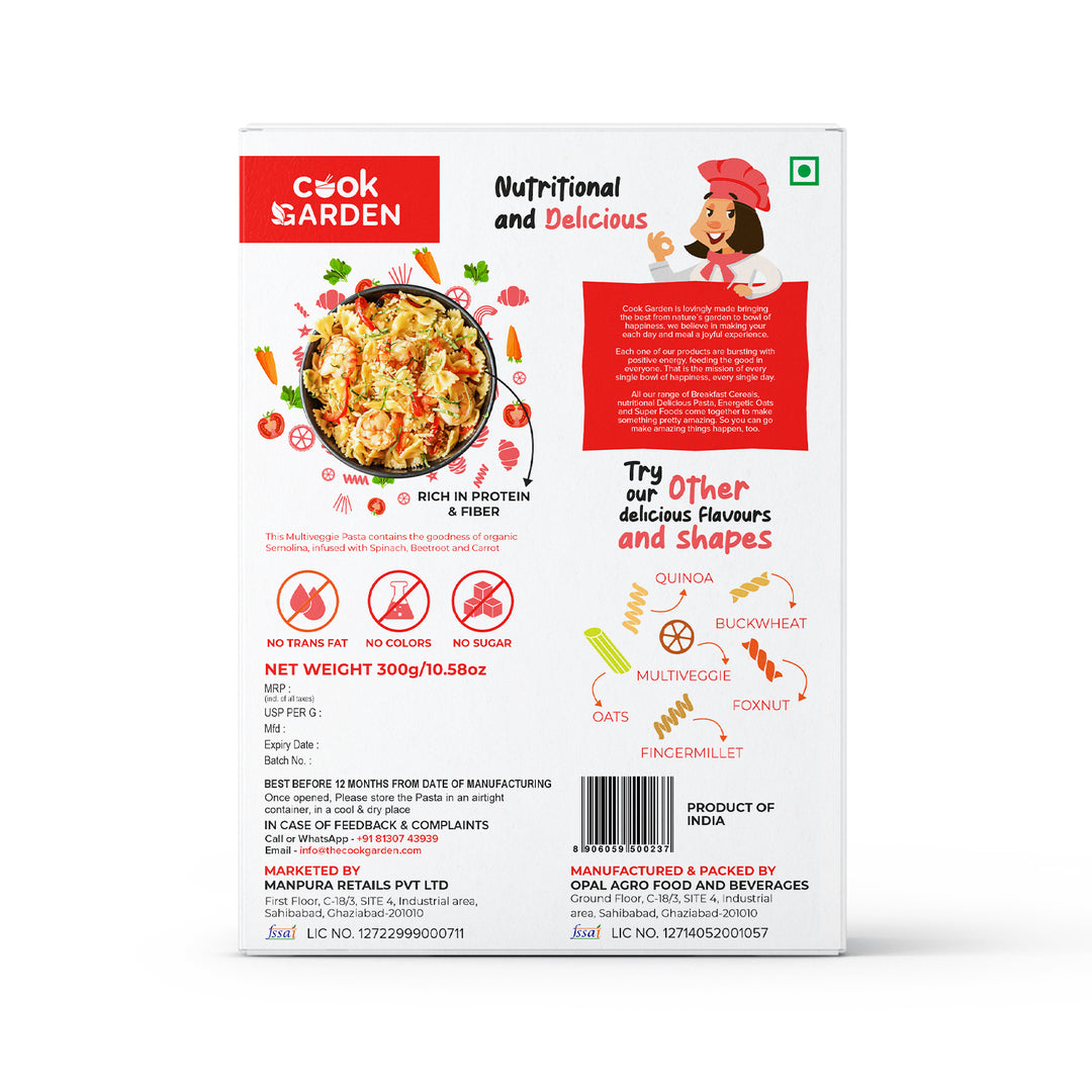 CookGarden Chickpea lentil, Multiveggie & Oats Pasta | Healthy Pasta | 900g Pack Of 3