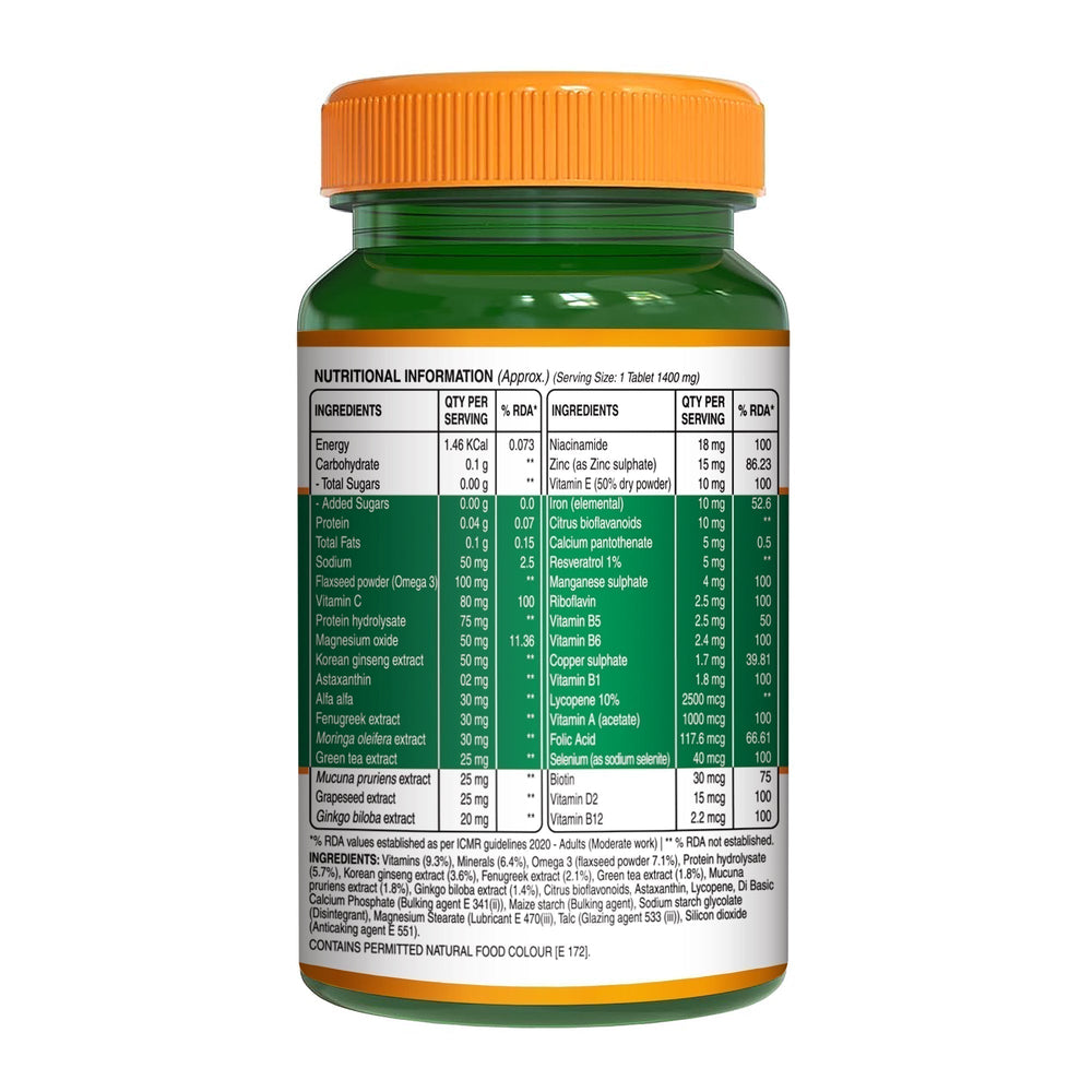 Multivitamin for Men - 60 Vegetarian Tablets | Daily Wellness with 32+ Vitamins, Minerals, and Herbal Extracts