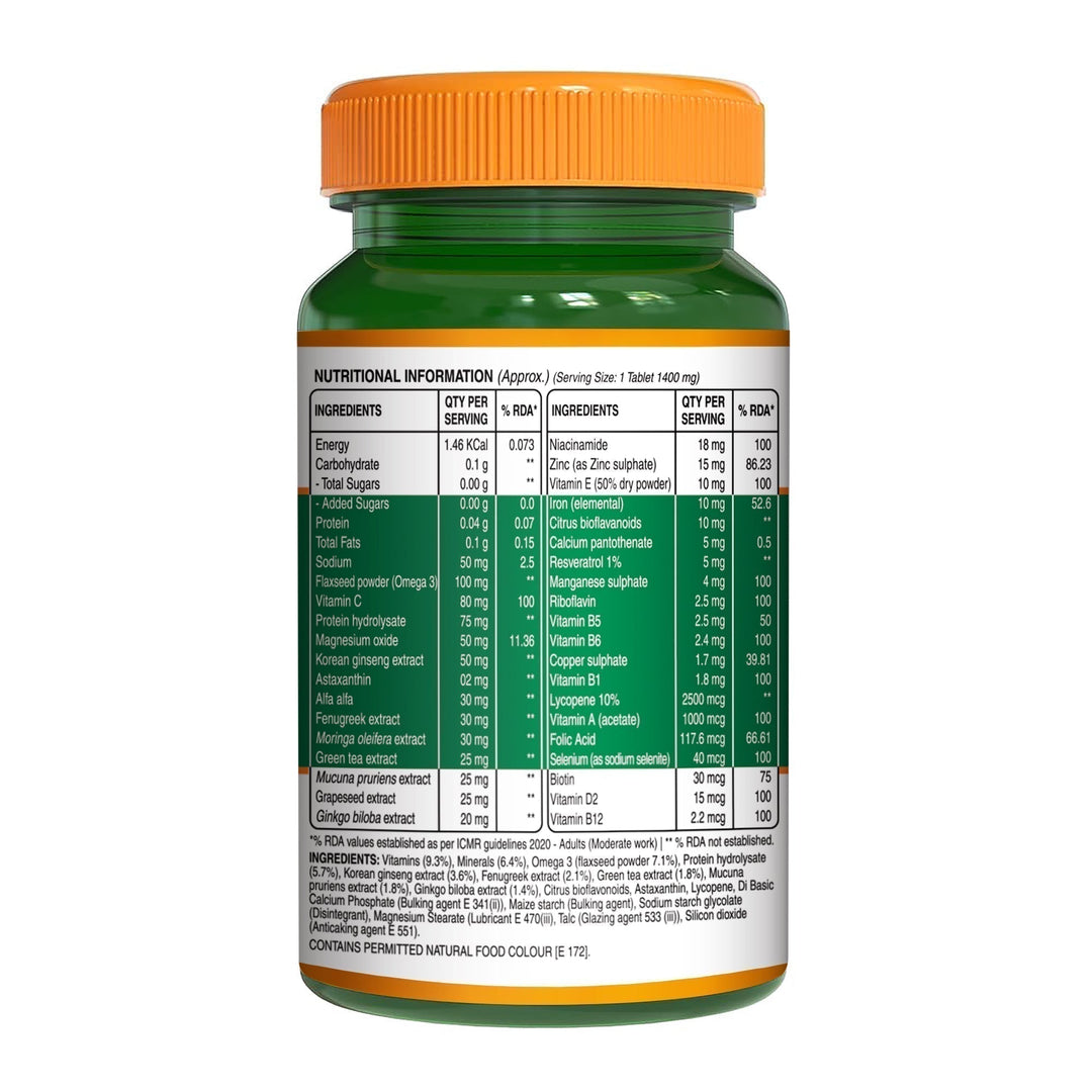 Multivitamin for Men - 60 Vegetarian Tablets | Daily Wellness with 32+ Vitamins, Minerals, and Herbal Extracts