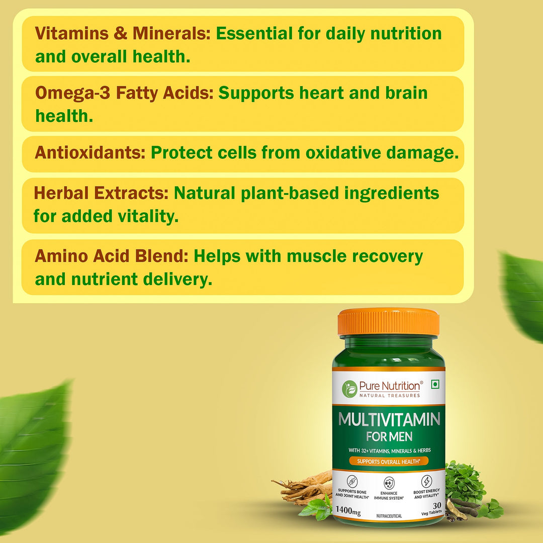 Multivitamin for Men – 30 Vegetarian Tablets | Comprehensive Wellness with 32+ Nutrients