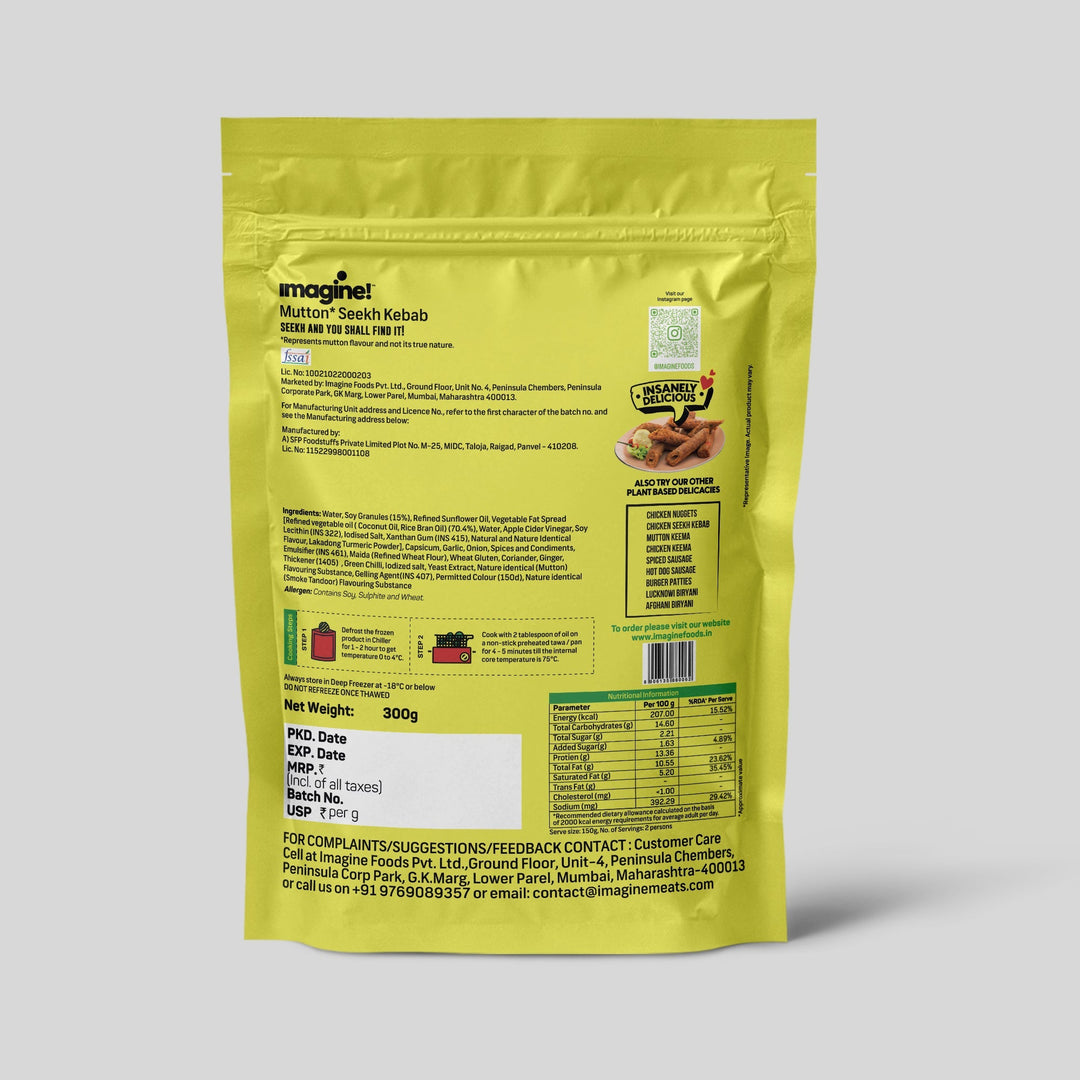 Imagine Plant Based Mutton Seekh Kebab, 300gm