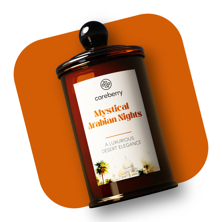 Careberry 's Mystical Arabian Nights Natural Soy Wax Candle in Amber Long Spice Glass Jar with Glass Cap (100g)