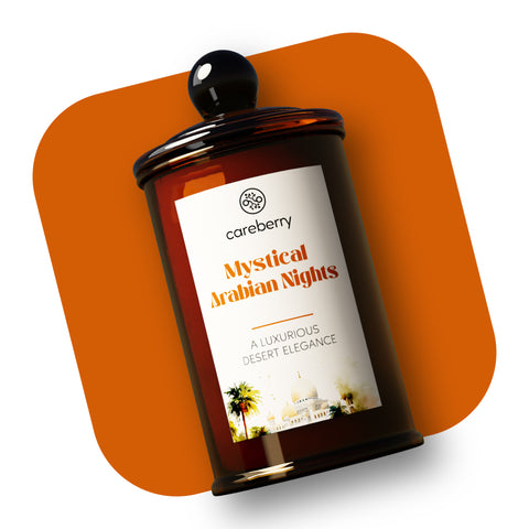 Careberry 's Mystical Arabian Nights Natural Soy Wax Candle in Amber Long Spice Glass Jar with Glass Cap (100g)