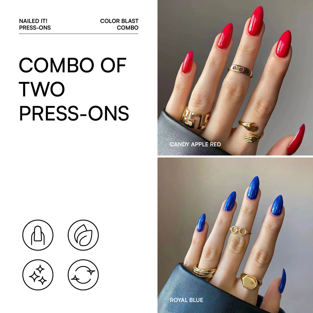 Gush Beauty Press on nails combo of Two(Candy Apple Red + Royal Blue)
