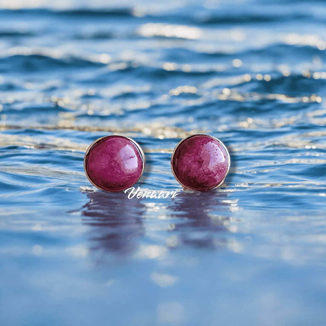 Natural Fuchsia Pink Stone Earrings, Pendant & Chain Set - Suspire