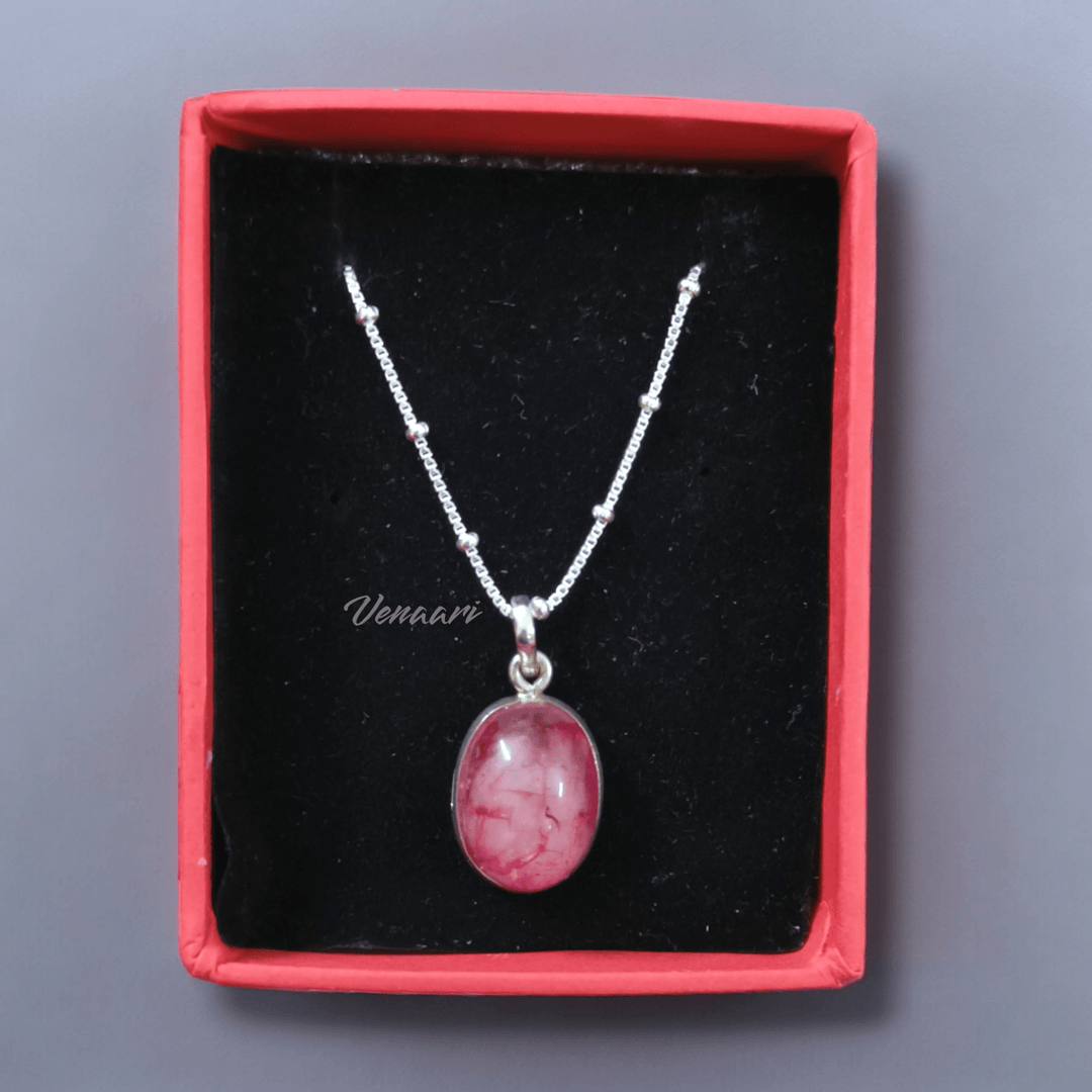 Natural Pink Stone Earrings, Pendant & Chain Set - Suspire