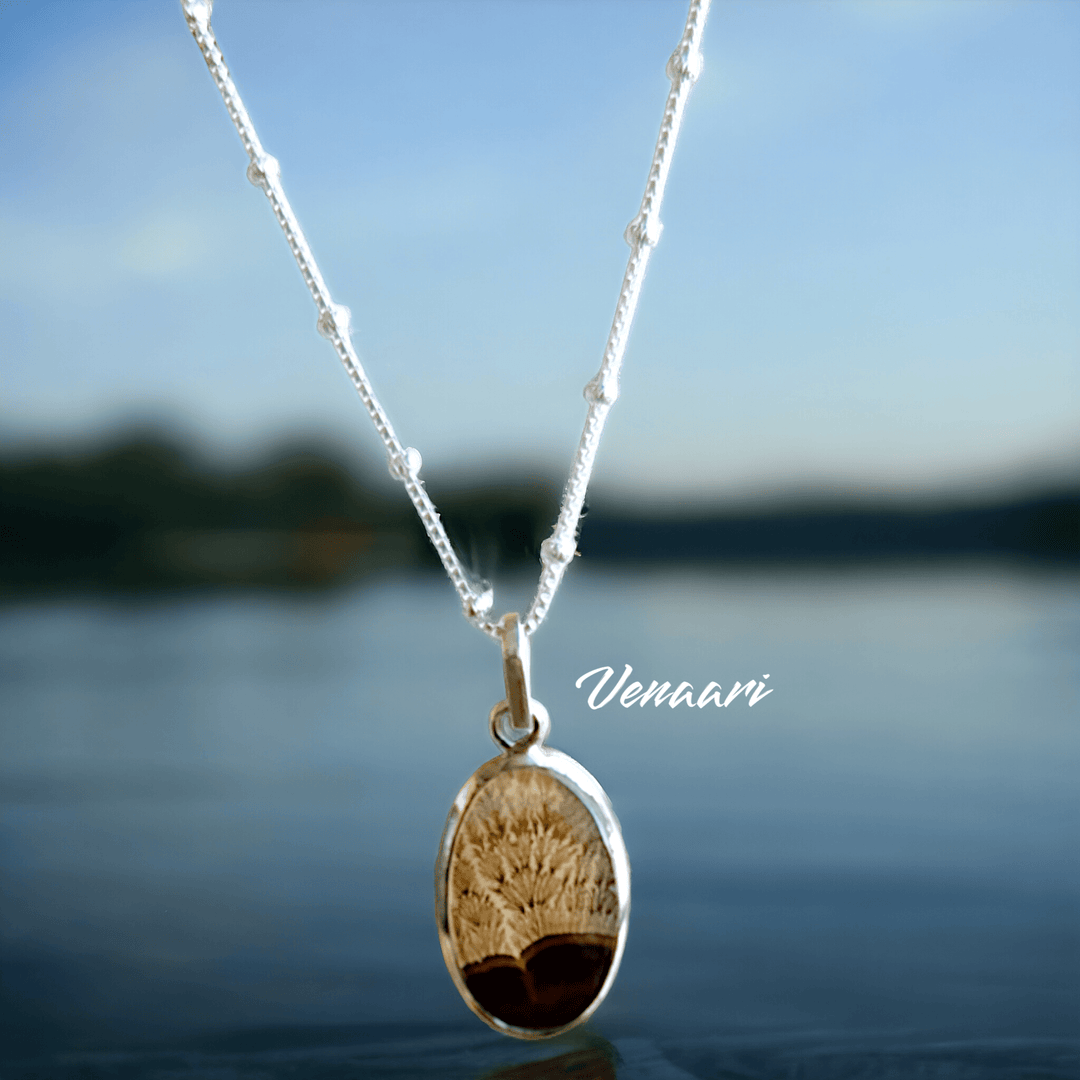 Natural Shazar Stone Enchanted Tree Sterling Silver Pendant & Chain - Suspire