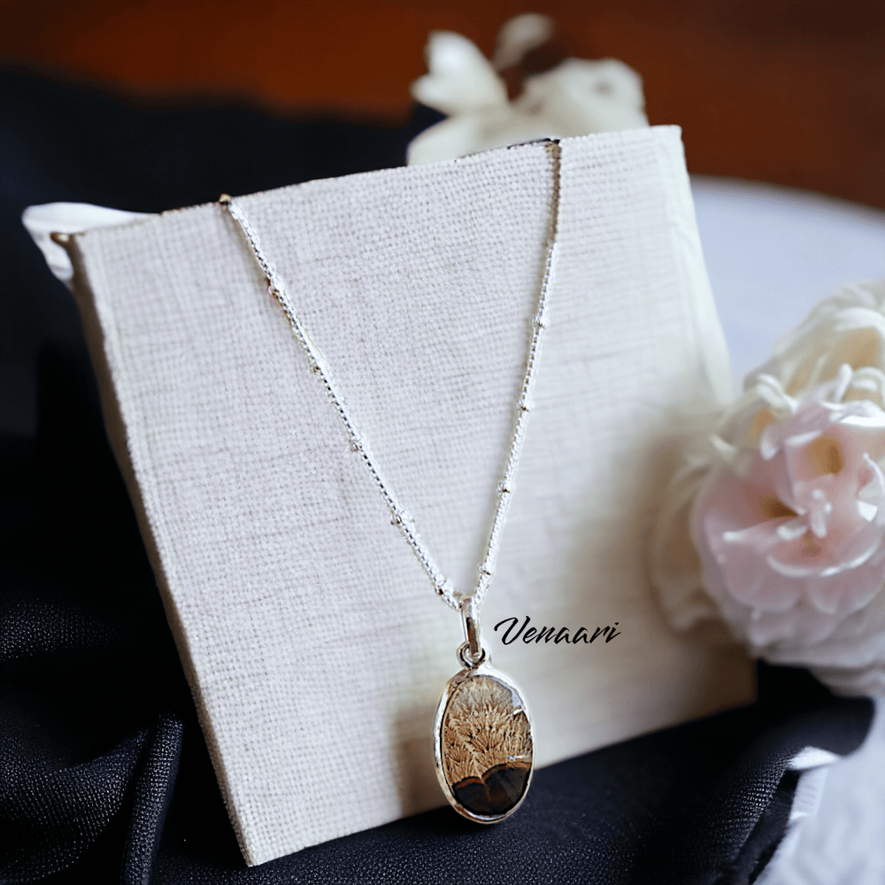 Natural Shazar Stone Enchanted Tree Sterling Silver Pendant & Chain