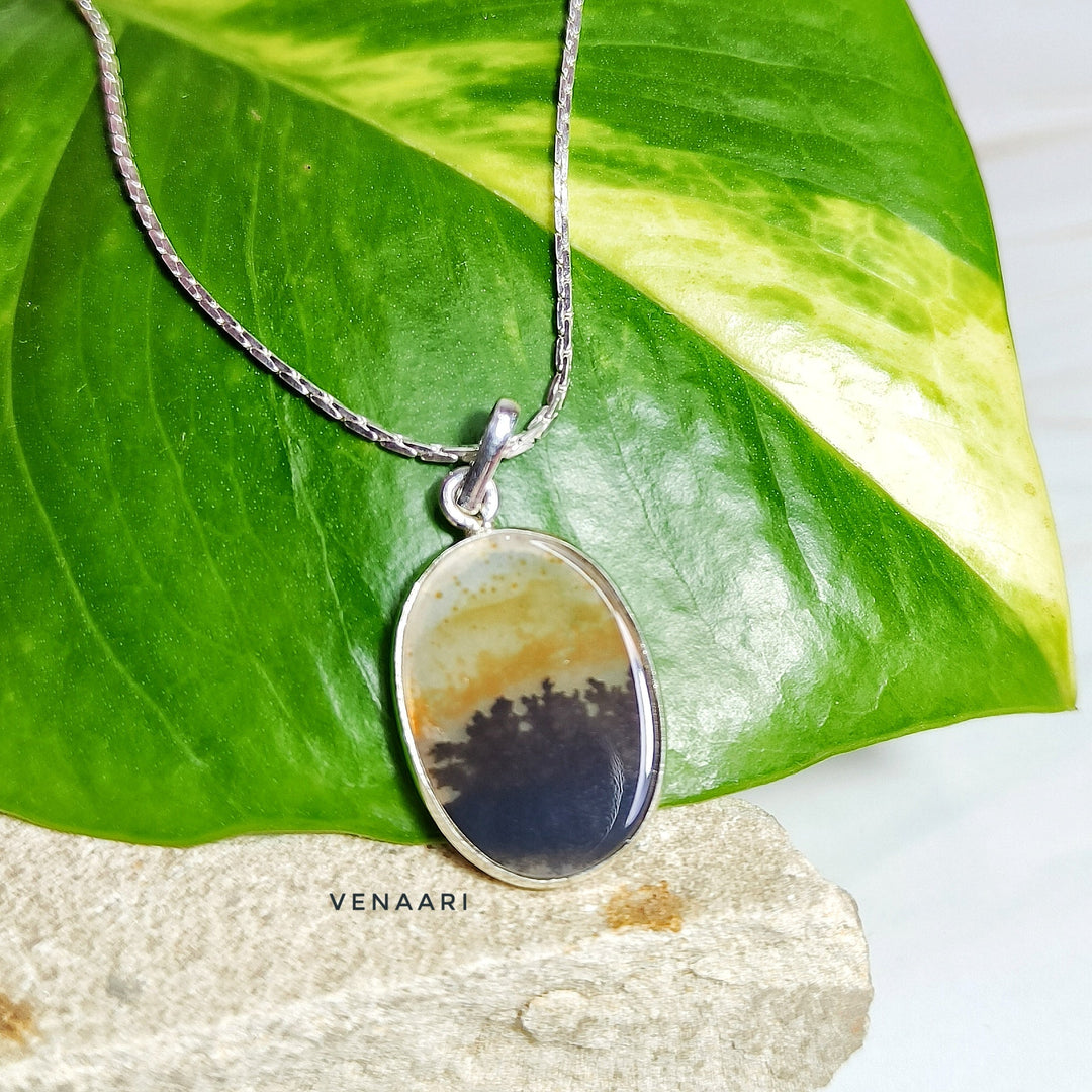 Natural Shazar Stone Surya Dhara Sterling Silver Pendant - Suspire