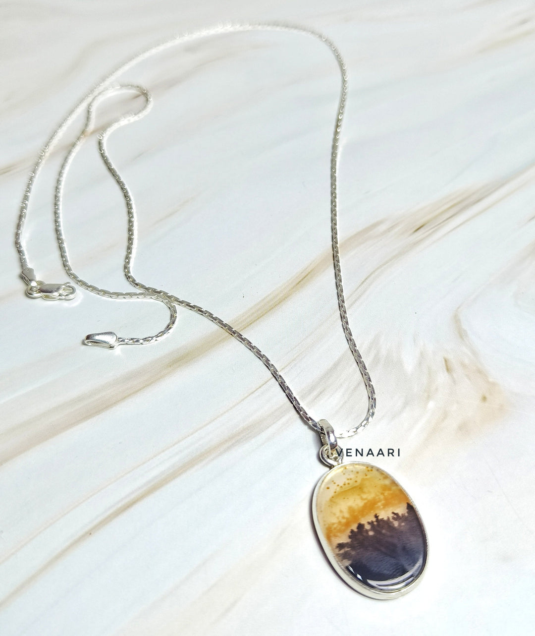 Natural Shazar Stone Surya Dhara Sterling Silver Pendant - Suspire