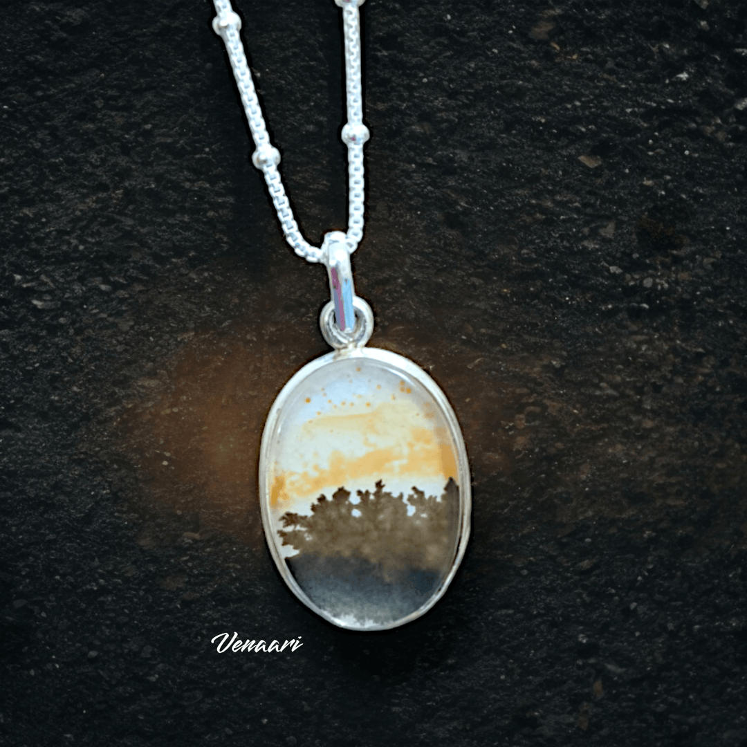 Natural Shazar Stone Surya Dhara Sterling Silver Pendant - Suspire