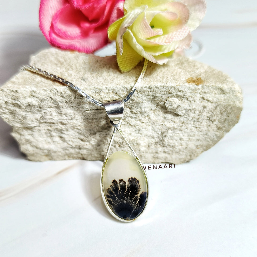 Natural Shazar Stone Unique Flower Bouquet Sterling Silver Pendant & Chain - Suspire
