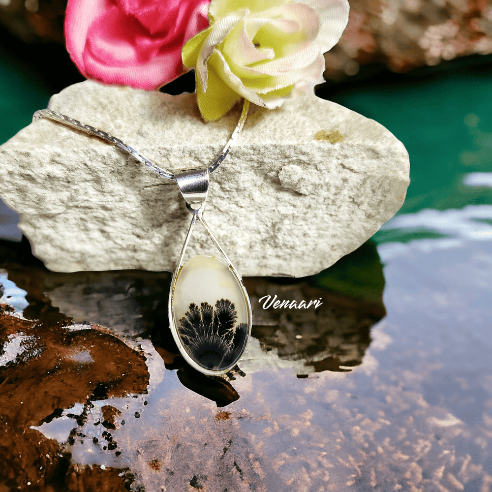 Natural Shazar Stone Unique Flower Bouquet Sterling Silver Pendant & Chain