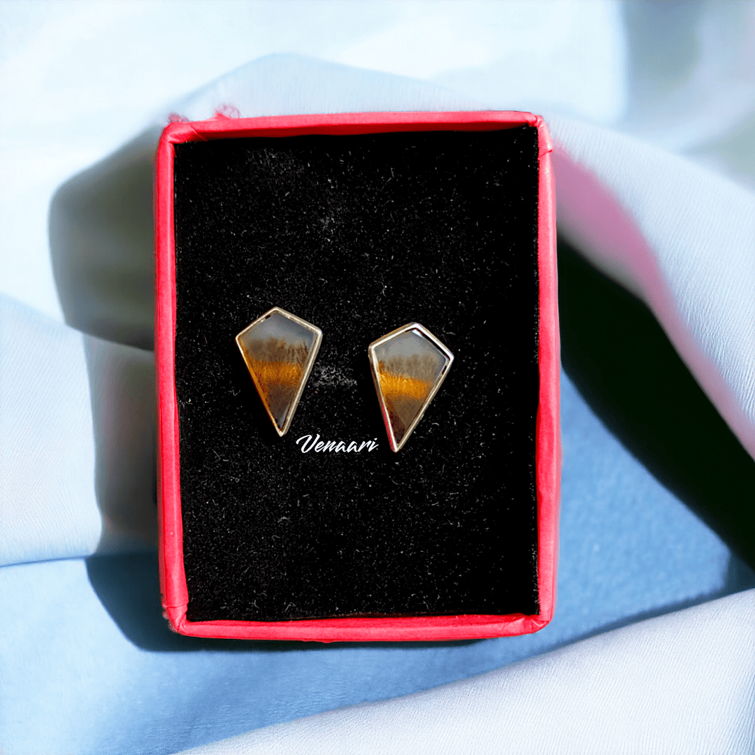 Natural Shazar Stone Unique Indra Stud Earrings - Suspire