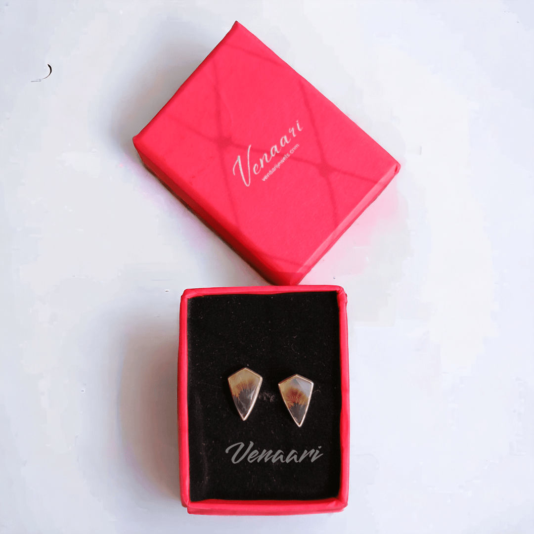 Natural Shazar Stone Unique Veda Pushp Stud Earrings - Suspire