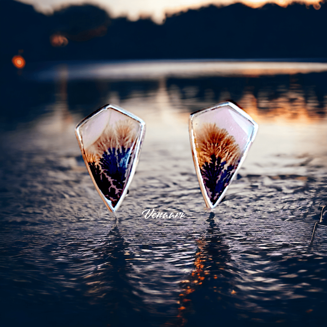 Natural Shazar Stone Unique Veda Pushp Stud Earrings - Suspire