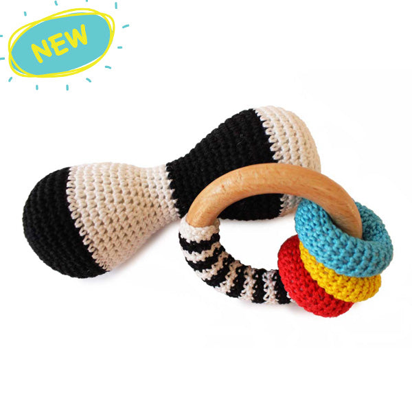 Shumee High Contrast Crochet and Wooden Rattles