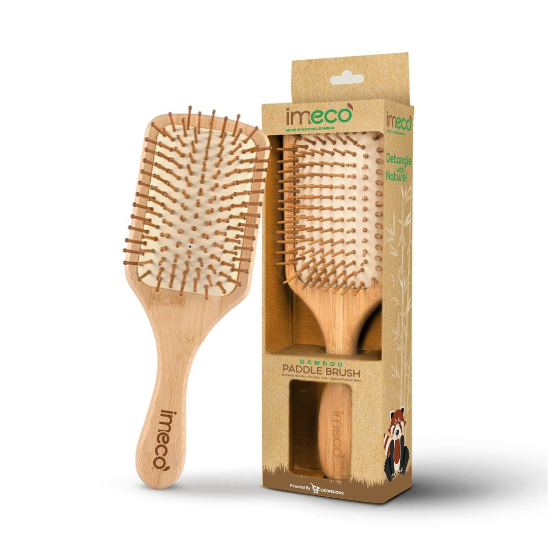IMECO Bamboo Paddle Hairbrush - Natural Wooden Comb - Anti-Static - Detangling - Ideal for Men & Women