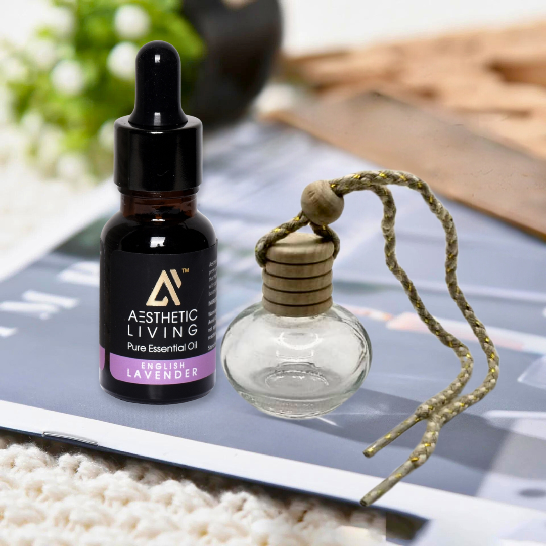 Aesthetic living car aromatizer/diffuser bottle with essential oil(Multi shape transparent -10ml+ essential oil 15ml)