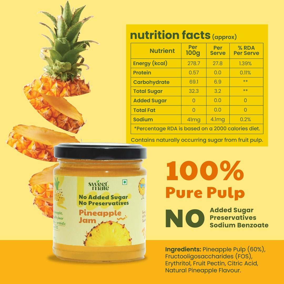 Sweetmate No Added Sugar Pineapple (220g) | With Real fruit | Diabetic and keto Friendly