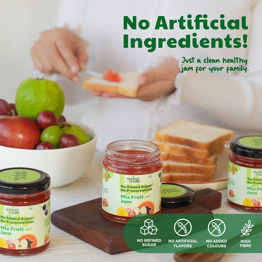 Sweetmate No Added Sugar Mix Fruit Jam (220g) | With Real Fruits | Diabetic and keto Friendly