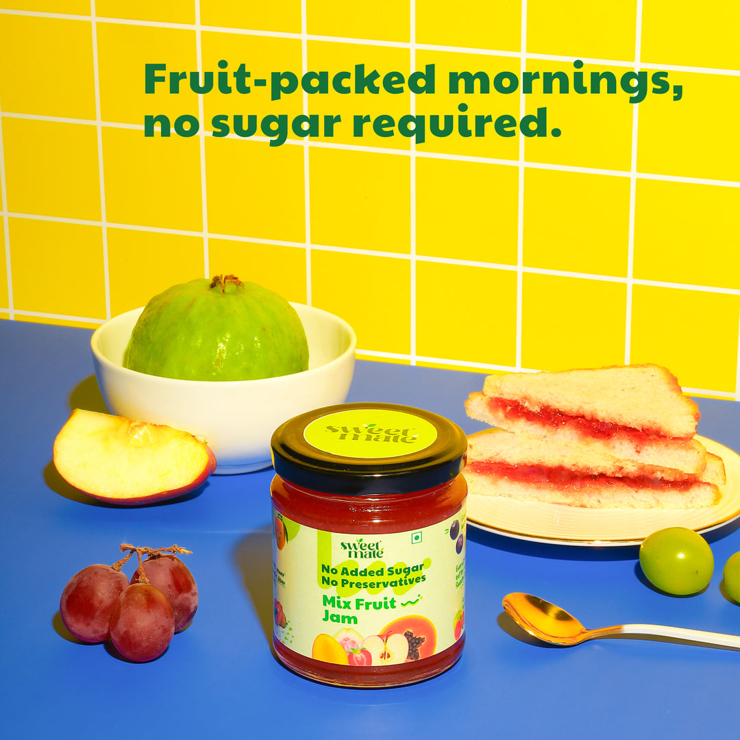 Sweetmate No Added Sugar Mix Fruit Jam (220g) | With Real Fruits | Diabetic and keto Friendly