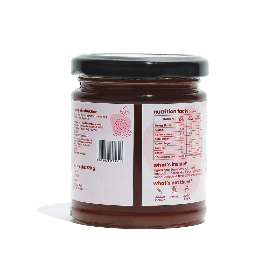 Sweetmate No Added Sugar Strawberry Jam - (220g) | With Real Fruits | Diabetic and keto Friendly