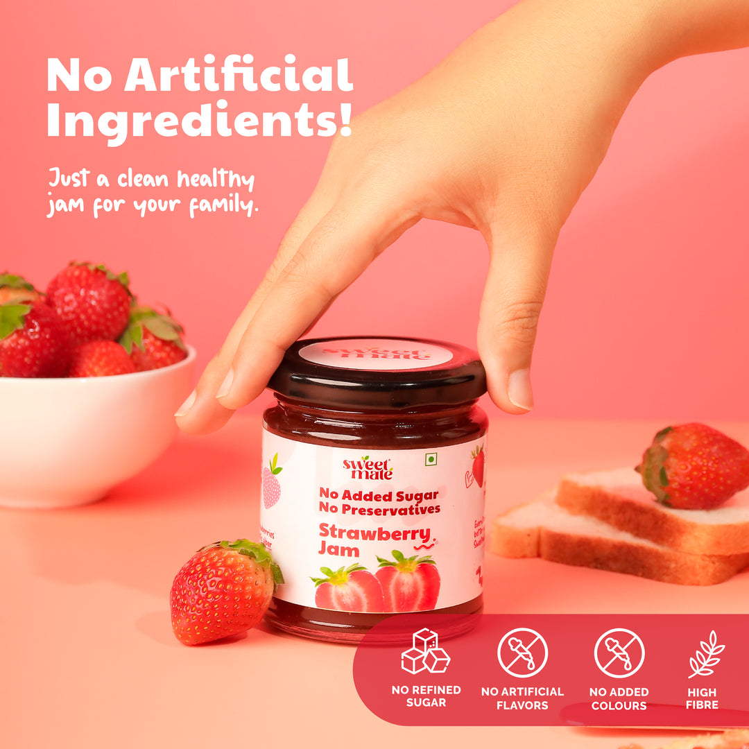 Sweetmate No Added Sugar Strawberry Jam - (220g) | With Real Fruits | Diabetic and keto Friendly