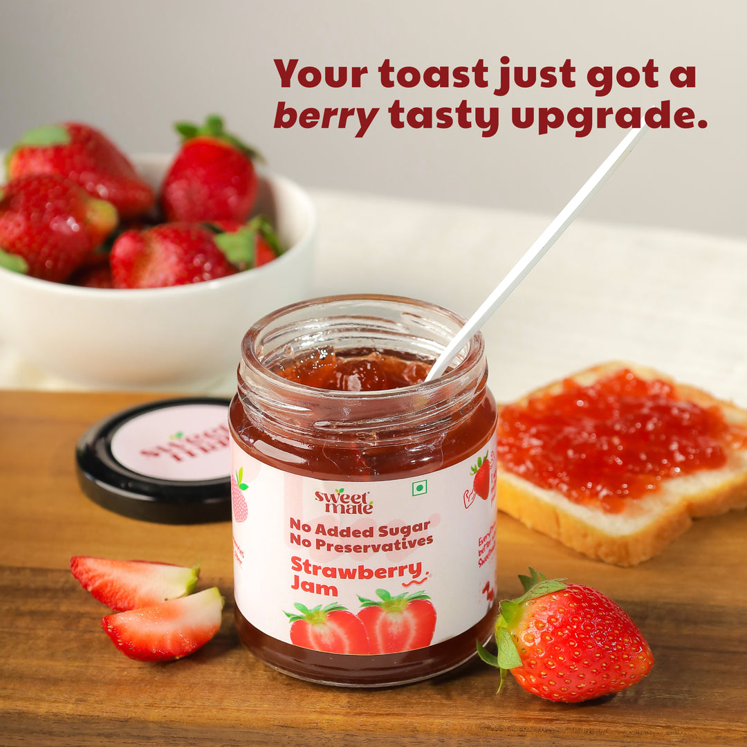 Sweetmate No Added Sugar Strawberry Jam - (220g) | With Real Fruits | Diabetic and keto Friendly